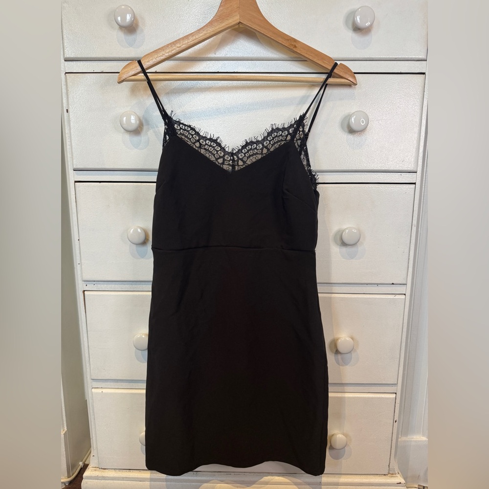 Lulus Black Lace Trim Slip Dress